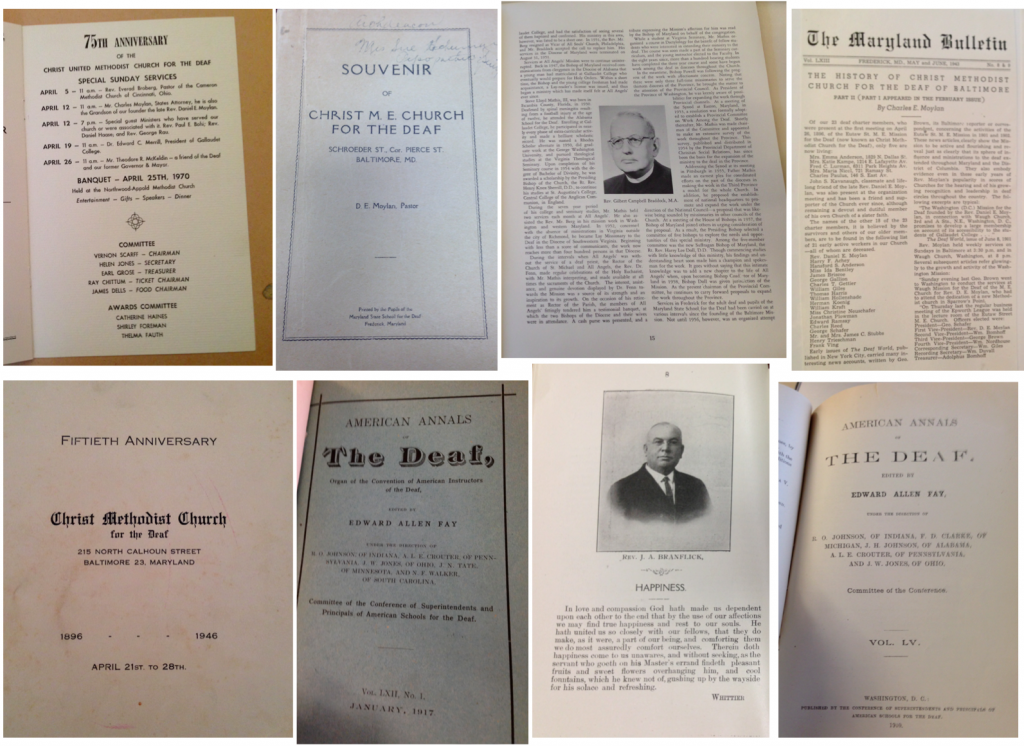 Layered images of papers from Christ UMC for the Deaf archive, collected 2013.